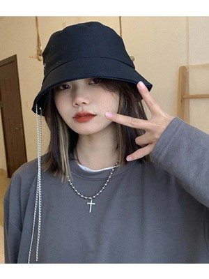 Bite Nose Unisex K Pop Tasarım Zincirli Bucket Şapka