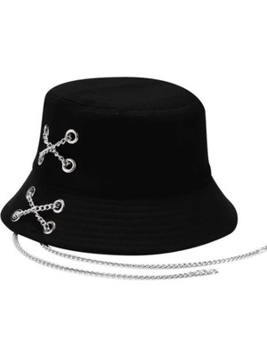 Bite Nose Unisex K Pop Tasarım Zincirli Bucket Şapka