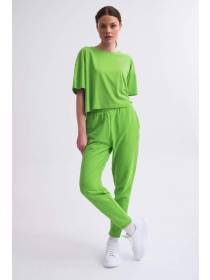 RECOLOR Cepli Regular Fit Bağcıklı Kadın Eşofman Altı - Yeşil Yeşil - S