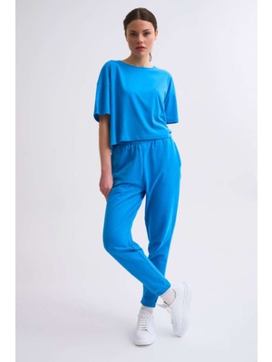 RECOLOR Cepli Regular Fit Bağcıklı Kadın Eşofman Altı - Mavi Mavi - Xs