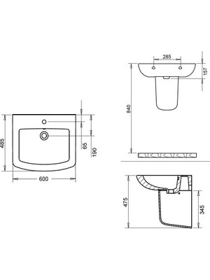 Turavit Plaza Yarım Ayak Lavabo 48,5*60 cm