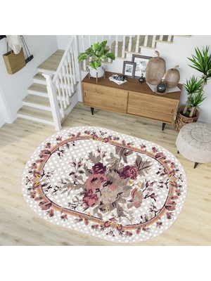 Rovigo Home Dijital Baskı Yıkanabilir Deri Taban Oval Salon Halısı RVG3196-HT451