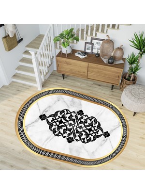 Rovigo Home Dijital Baskı Yıkanabilir Deri Taban Oval Salon Halısı RVG3217-SD705