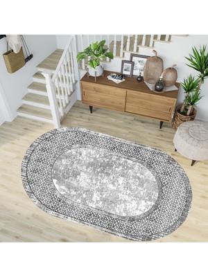 Rovigo Home Dijital Baskı Yıkanabilir Deri Taban Oval Salon Halısı RVG3239-SD663