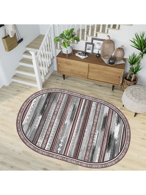 Rovigo Home Dijital Baskı Yıkanabilir Deri Taban Oval Salon Halısı RVG3233-SD240