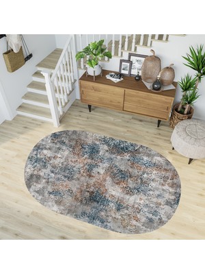 Rovigo Home Dijital Baskı Yıkanabilir Deri Taban Oval Salon Halısı RVG3236-SD292