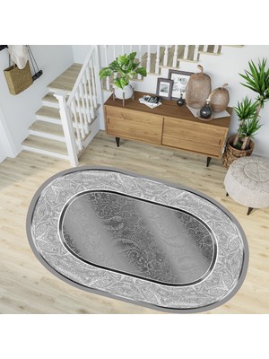 Rovigo Home Dijital Baskı Yıkanabilir Deri Taban Oval Salon Halısı RVG3240-SD1024