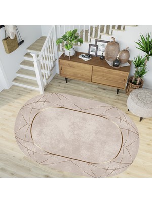 Rovigo Home Dijital Baskı Yıkanabilir Deri Taban Oval Salon Halısı RVG3261-SD532