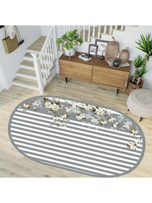 Rovigo Home Dijital Baskı Yıkanabilir Deri Taban Oval Salon Halısı RVG3254-HT200