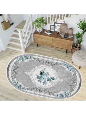 Rovigo Home Dijital Baskı Yıkanabilir Deri Taban Oval Salon Halısı RVG3247-HK074