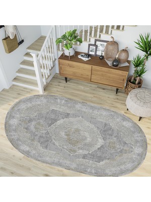 Rovigo Home Dijital Baskı Yıkanabilir Deri Taban Oval Salon Halısı RVG3263-HY952