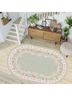 Rovigo Home Dijital Baskı Yıkanabilir Deri Taban Oval Salon Halısı RVG3266-HK173