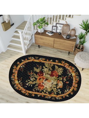 Rovigo Home Dijital Baskı Yıkanabilir Deri Taban Oval Salon Halısı RVG3269-HT452