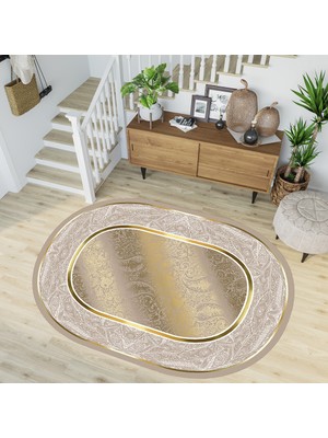 Rovigo Home Dijital Baskı Yıkanabilir Kaymaz Taban Oval Salon Halısı RVG7203-SD378