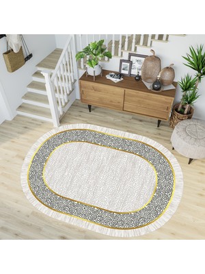 Rovigo Home Dijital Baskı Yıkanabilir Kaymaz Taban Oval Salon Halısı RVG7208-SD1071