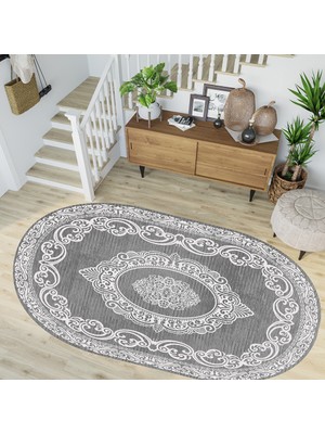 Rovigo Home Dijital Baskı Yıkanabilir Kaymaz Taban Oval Salon Halısı RVG7259-HT1483