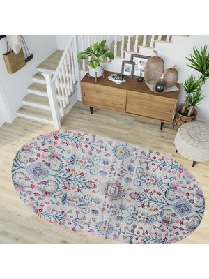 Rovigo Home Dijital Baskı Yıkanabilir Kaymaz Taban Oval Salon Halısı RVG7257-HT755