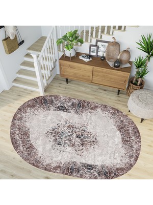 Rovigo Home Dijital Baskı Yıkanabilir Kaymaz Taban Oval Salon Halısı RVG7274-HT198