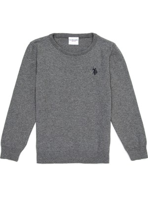 U.S. Polo Assn. Erkek Çocuk Kaz 5-6 Yaş Gri Melanj Bisiklet Yaka Desenli