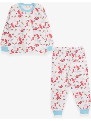 Breeze Kız Çocuk Pijama Takımı Unicorn Desenli 1.5-5 Yaş, Ekru