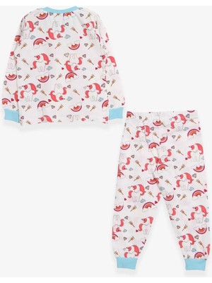 Breeze Kız Çocuk Pijama Takımı Unicorn Desenli 1.5-5 Yaş, Ekru