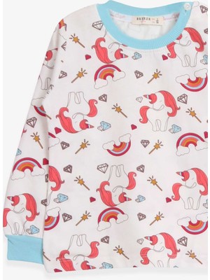 Breeze Kız Çocuk Pijama Takımı Unicorn Desenli 1.5-5 Yaş, Ekru