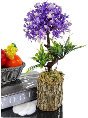 Netten Evime Nettenevime Bonsai Dekoratif Yapay Ağaç Yarım Top Kafalı Mor Bonzai 30CM