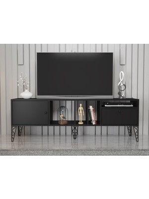 Wood'n Love Cercei 160 cm Metal Ayaklı Tv Ünitesi - Siyah / Siyah