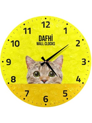 Dafhi Tatlı Kedi Ahşap Duvar Saati 45x45