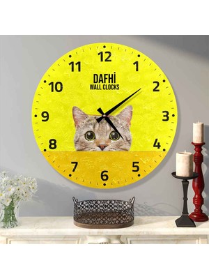 Dafhi Tatlı Kedi Ahşap Duvar Saati 45x45