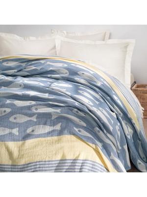 Yataş Bedding Veta Çift Kişilik Müslin Pike Yatak Örtüsü - Mavi