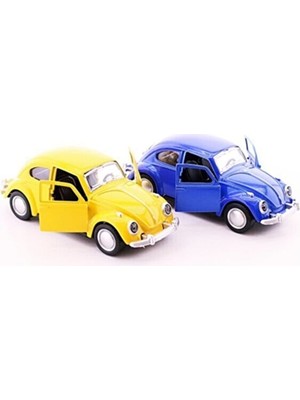 Star Global Dekoratif Araba 2 Adet Sarı Lacivert Metal Vosvos Araba Dıe Cast Büyük BOY12CM