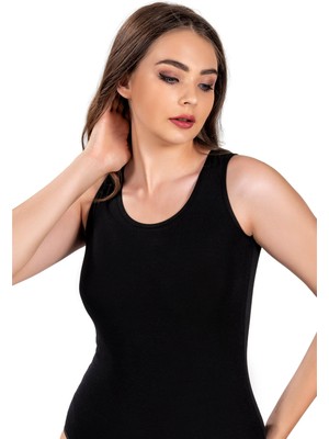 Jiber Kadın Siyah Pamuklu Likralı  Atlet 549