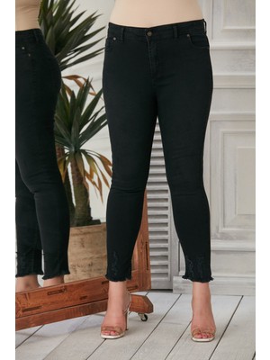 Rmg Paça Püskül Detaylı Büyük Beden Füme Kot Pantolon