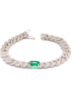Midyat Nurtaş Gümüş Örgü Burgu Model Zirkon ve Zümrüt Taşlı Gümüş Bileklik 201021039