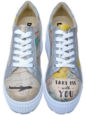 Kadın Vegan Deri Bej Kalın Taban Sneakers - Take me with you Tasarım