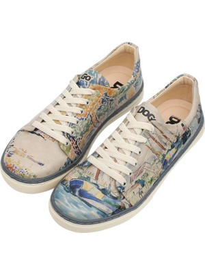 Kadın Vegan Deri Bej Sneakers - Watercolor and Sailors Tasarım