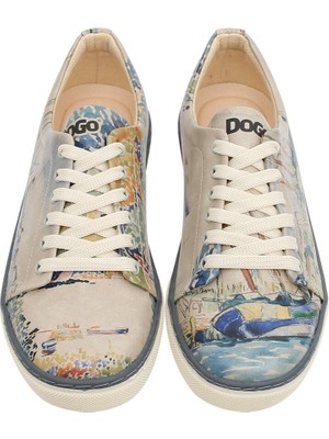 Kadın Vegan Deri Bej Sneakers - Watercolor and Sailors Tasarım