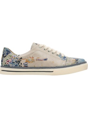 Kadın Vegan Deri Bej Sneakers - Watercolor and Sailors Tasarım