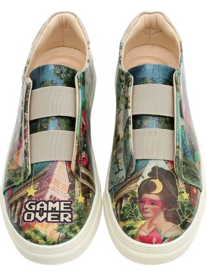 Erkek Vegan Deri Çok Renkli Slip On Sneakers - Game Over Princess Tasarım