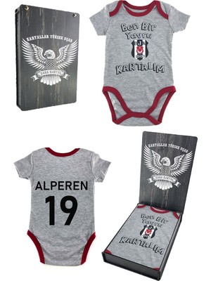 Beşiktaş Orijinal Kişiye Özel Zıbın & Body Kartal Baskılı Hediyelik  Ahşap Kutulu
