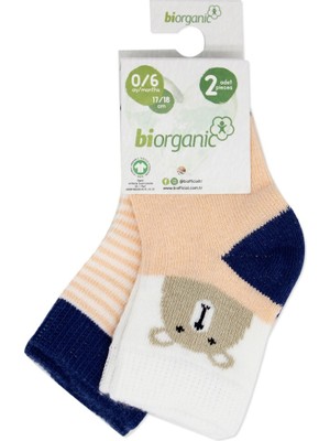 Bibaby Biorganic Hello Teddy Bear 2'li Kız Çorap 68404 Somon