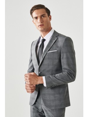 Altınyıldız Classics ALTINYILDIZ CLASSICS Erkek Gri Ekstra Slim Fit Dar Kesim Mono Yaka Kareli Takım Elbise