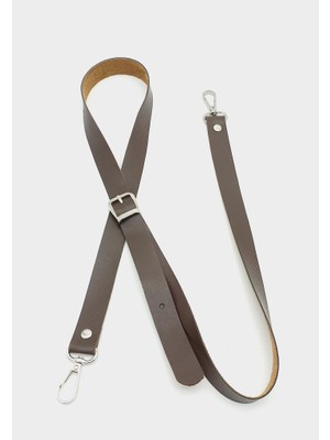 Angel Çanta Aksesuar 120X2 cm Tek Kat Kahverengi Suni Deri Gümüş Tokalı Çanta Sapı