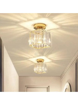 Luna Lighting Modern Luxury Plafonyer Tavan Avize Hol Antre Sarı Kare Kristal Taşlı Avize