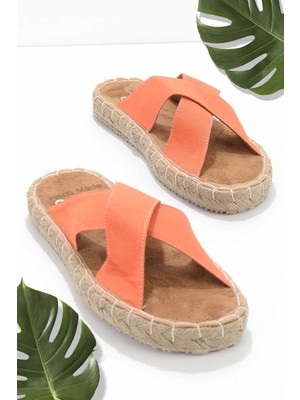 Bambi Turuncu Keten  Kadın Terlik K04149004118