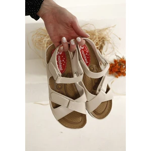 Kadın Cırtlı Sandalet Bej