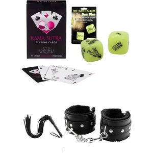 TSM Collection 4lü Set Fantezi Pozisyon Görselli Kamasutra Zar Kart Deri Kelepçe Deri Kırbaç