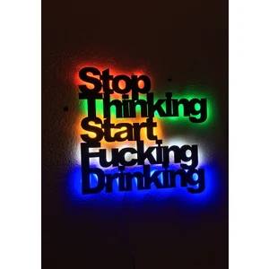 Stop Thinking LED Işıklı Ahşap Tablo 60X60CM