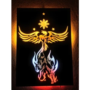 3D Anka Kuşu-Kurt Silüetli LED Işıklı Tablo Ahşap 50X35CM